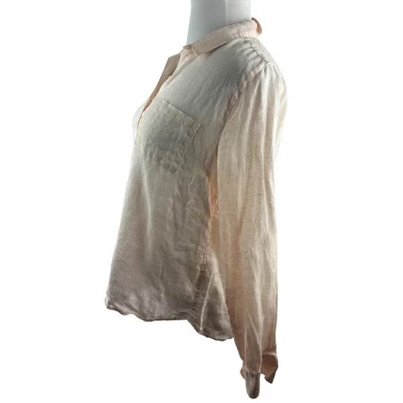 Garnet Hill Linen Button Up Pocket Shirt Light Pink Sheer Long Sleeve Size 12 - Picture 8 of 16